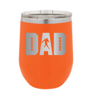 Laser etched orange 12 oz vacuum insulated wine cup with 'Football Dad' design