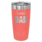Laser etched coral 20 oz vacuum insulated tumbler with 'Football Dad2' design