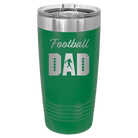 Laser etched green 20 oz vacuum insulated tumbler with 'Football Dad2' design