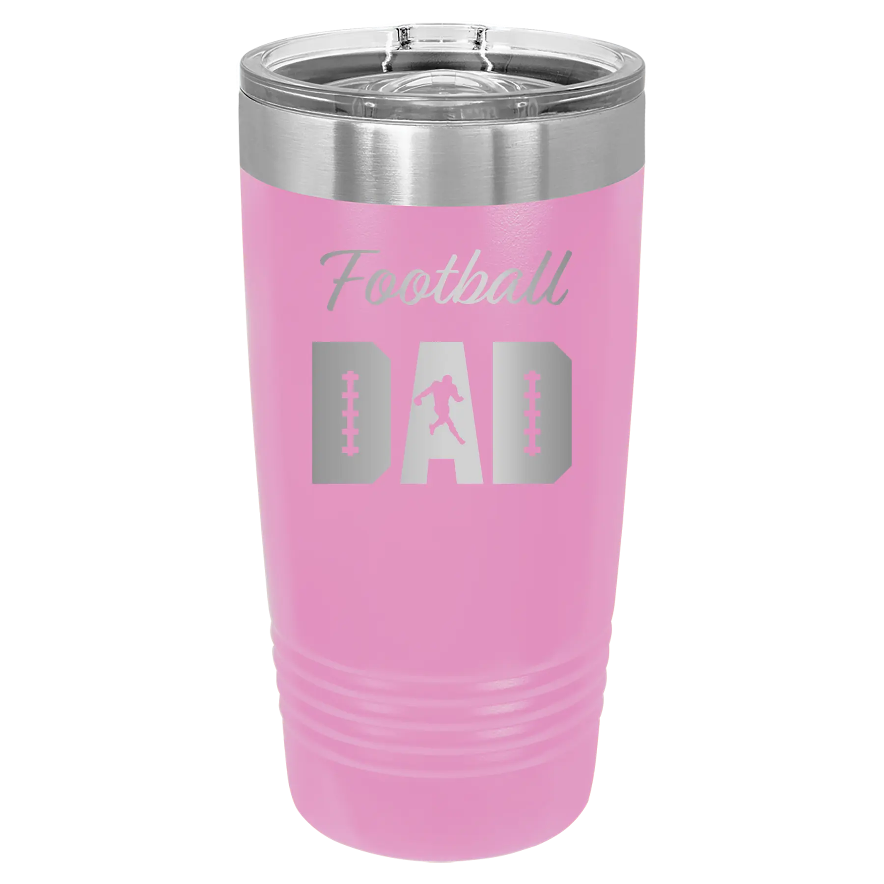 Laser etched light purple 20 oz vacuum insulated tumbler with 'Football Dad2' design