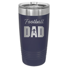 Laser etched navy 20 oz vacuum insulated tumbler with 'Football Dad2' design