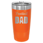 Laser etched orange 20 oz vacuum insulated tumbler with 'Football Dad2' design