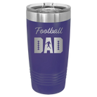 Laser etched purple 20 oz vacuum insulated tumbler with 'Football Dad2' design