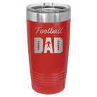 Laser etched red 20 oz vacuum insulated tumbler with 'Football Dad2' design