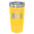 Laser etched yellow 20 oz vacuum insulated tumbler with 'Football Dad2' design