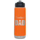 Laser etched orange 20 oz vacuum insulated water bottle with 'Football Dad2' design