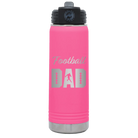 Laser etched pink 20 oz vacuum insulated water bottle with 'Football Dad2' design