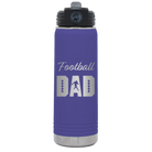 Laser etched purple 20 oz vacuum insulated water bottle with 'Football Dad2' design