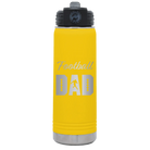 Laser etched yellow 20 oz vacuum insulated water bottle with 'Football Dad2' design
