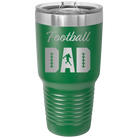 Laser etched green 30 oz vacuum insulated tumbler with 'Football Dad2' design