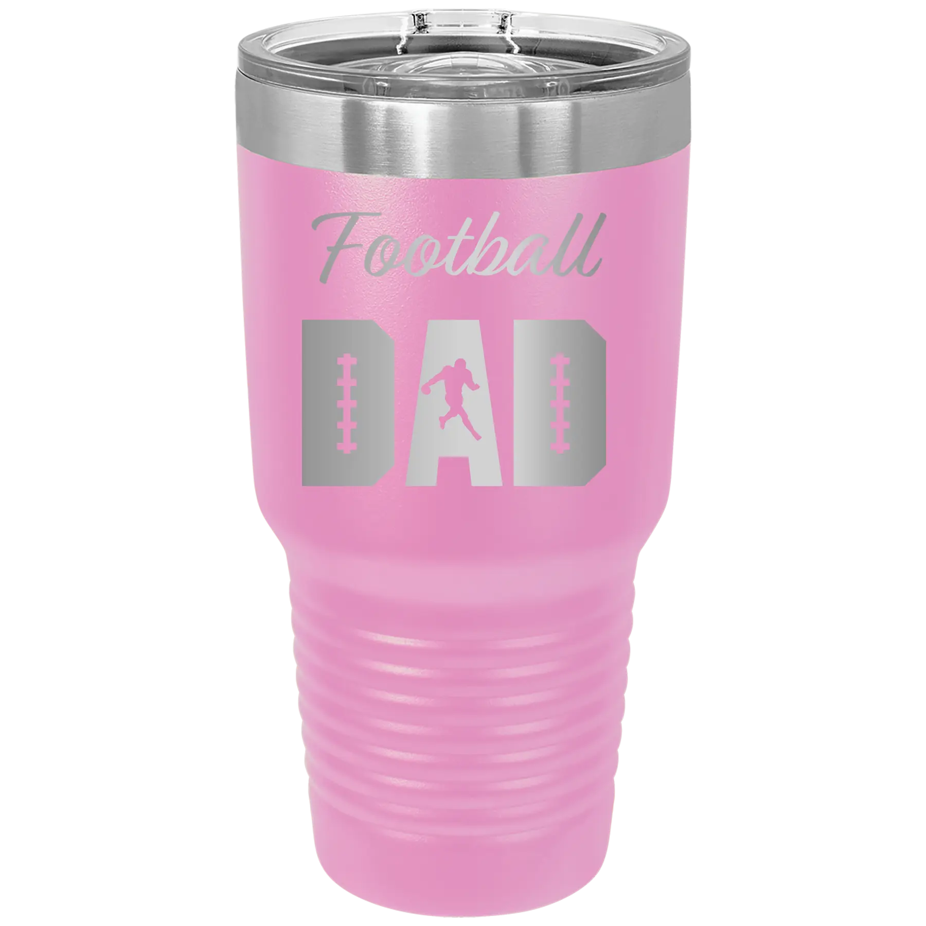 Laser etched light purple 30 oz vacuum insulated tumbler with 'Football Dad2' design