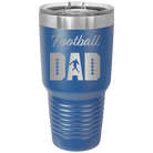 Laser etched royal blue 30 oz vacuum insulated tumbler with 'Football Dad2' design