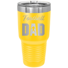 Laser etched yellow 30 oz vacuum insulated tumbler with 'Football Dad2' design