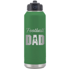 Laser etched green 32 oz vacuum insulated water bottle with 'Football Dad2' design