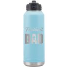 Laser etched light blue 32 oz vacuum insulated water bottle with 'Football Dad2' design