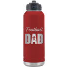 Laser etched maroon 32 oz vacuum insulated water bottle with 'Football Dad2' design