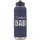 Laser etched navy 32 oz vacuum insulated water bottle with 'Football Dad2' design