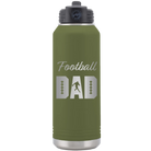 Laser etched olive green 32 oz vacuum insulated water bottle with 'Football Dad2' design
