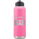 Laser etched pink 32 oz vacuum insulated water bottle with 'Football Dad2' design