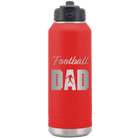 Laser etched red 32 oz vacuum insulated water bottle with 'Football Dad2' design
