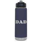 Laser etched navy 20 oz vacuum insulated water bottle with 'Golf Dad' design