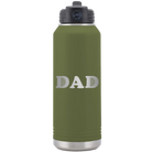 Laser etched olive green 32 oz vacuum insulated water bottle with 'Golf Dad' design