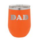Laser etched orange 12 oz vacuum insulated wine cup with 'Golf Dad' design