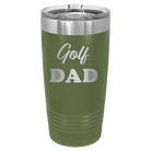 Laser etched olive green 20 oz vacuum insulated tumbler with 'Golf Dad2' design
