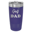 Laser etched purple 20 oz vacuum insulated tumbler with 'Golf Dad2' design