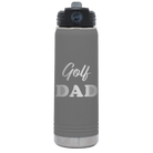 Laser etched dark gray 20 oz vacuum insulated water bottle with 'Golf Dad2' design