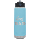 Laser etched light blue 20 oz vacuum insulated water bottle with 'Golf Dad2' design