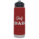 Laser etched maroon 20 oz vacuum insulated water bottle with 'Golf Dad2' design