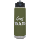 Laser etched olive green 20 oz vacuum insulated water bottle with 'Golf Dad2' design