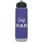 Laser etched purple 20 oz vacuum insulated water bottle with 'Golf Dad2' design