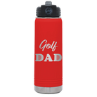 Laser etched red 20 oz vacuum insulated water bottle with 'Golf Dad2' design