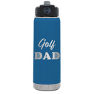 Laser etched royal blue 20 oz vacuum insulated water bottle with 'Golf Dad2' design