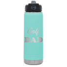 Laser etched teal 20 oz vacuum insulated water bottle with 'Golf Dad2' design