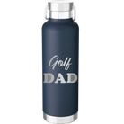 Laser etched navy 24 oz vacuum insulated water bottle with 'Golf Dad2' design