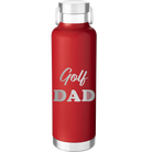 Laser etched red 24 oz vacuum insulated water bottle with 'Golf Dad2' design