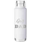 Laser etched white 24 oz vacuum insulated water bottle with 'Golf Dad2' design
