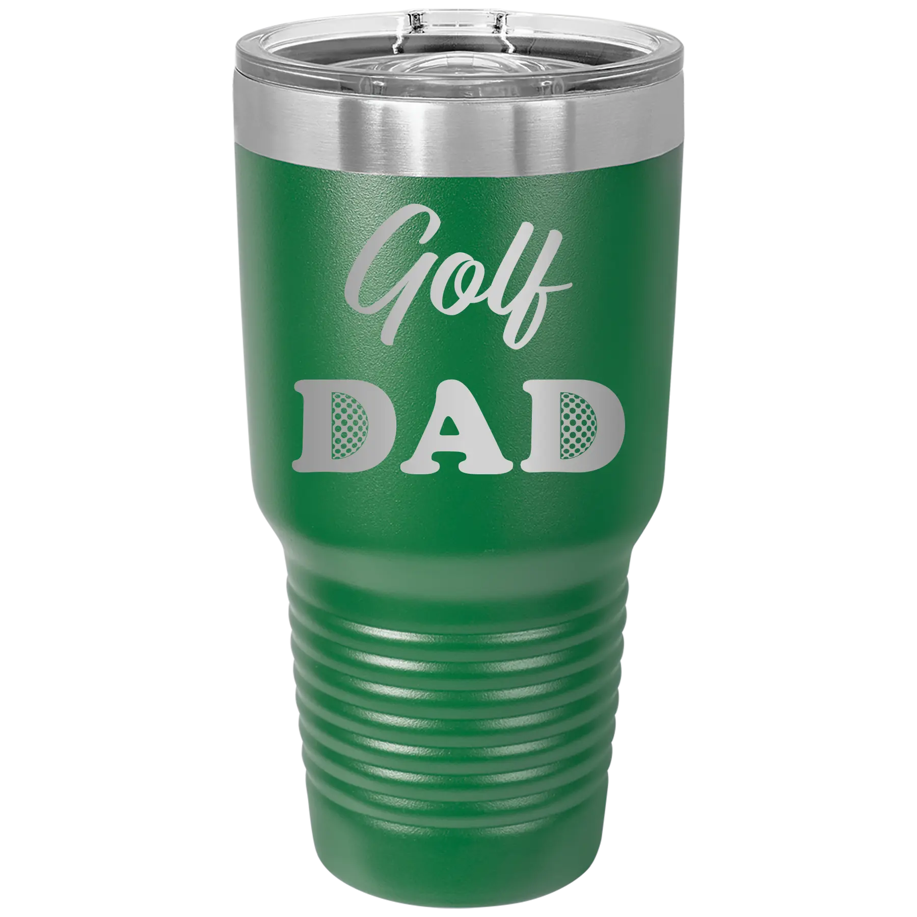 Laser etched green 30 oz vacuum insulated tumbler with 'Golf Dad2' design