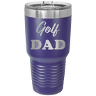 Laser etched purple 30 oz vacuum insulated tumbler with 'Golf Dad2' design