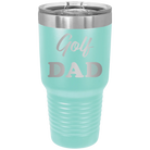 Laser etched teal 30 oz vacuum insulated tumbler with 'Golf Dad2' design