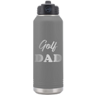 Laser etched dark gray 32 oz vacuum insulated water bottle with 'Golf Dad2' design