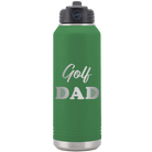 Laser etched green 32 oz vacuum insulated water bottle with 'Golf Dad2' design