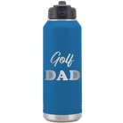 Laser etched royal blue 32 oz vacuum insulated water bottle with 'Golf Dad2' design
