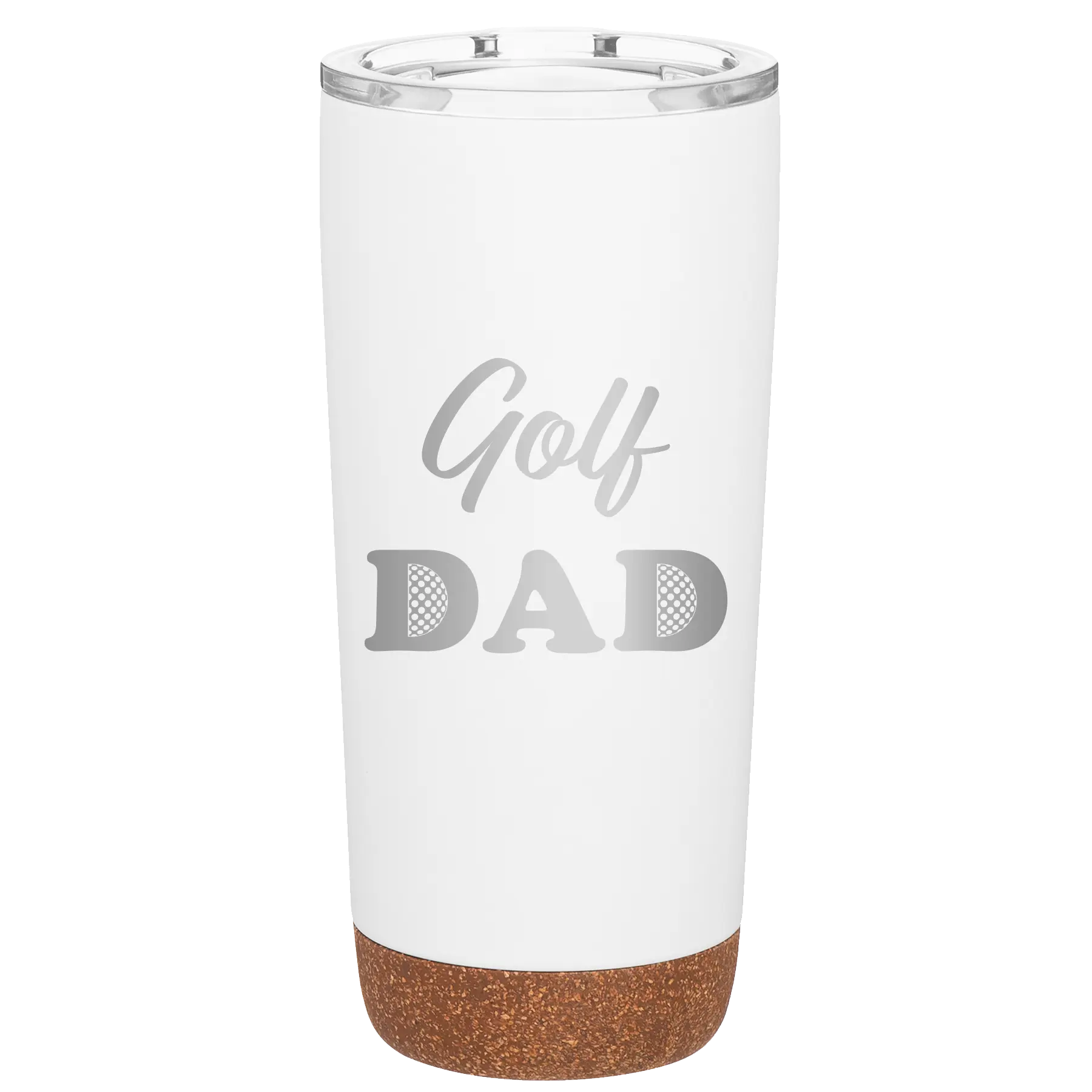 Laser etched white 20 oz vacuum insulated tumbler with 'Golf Dad2' design