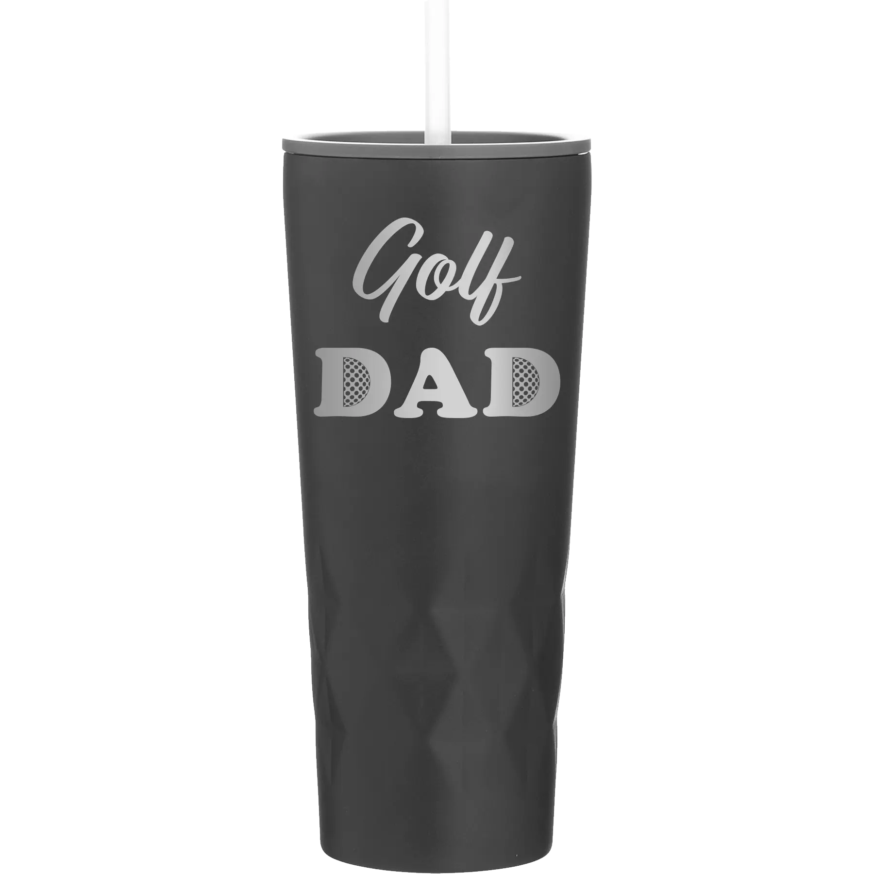 Laser etched black 20 oz vacuum insulated tumbler with 'Golf Dad2' design