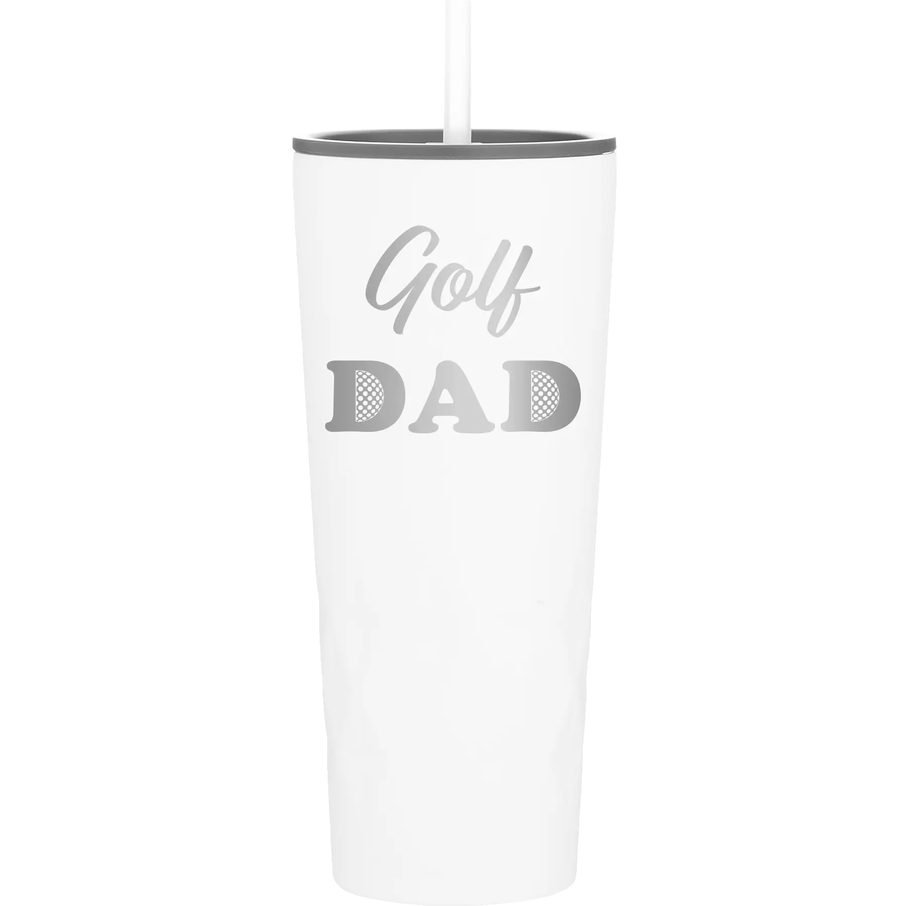 Laser etched white 20 oz vacuum insulated tumbler with 'Golf Dad2' design