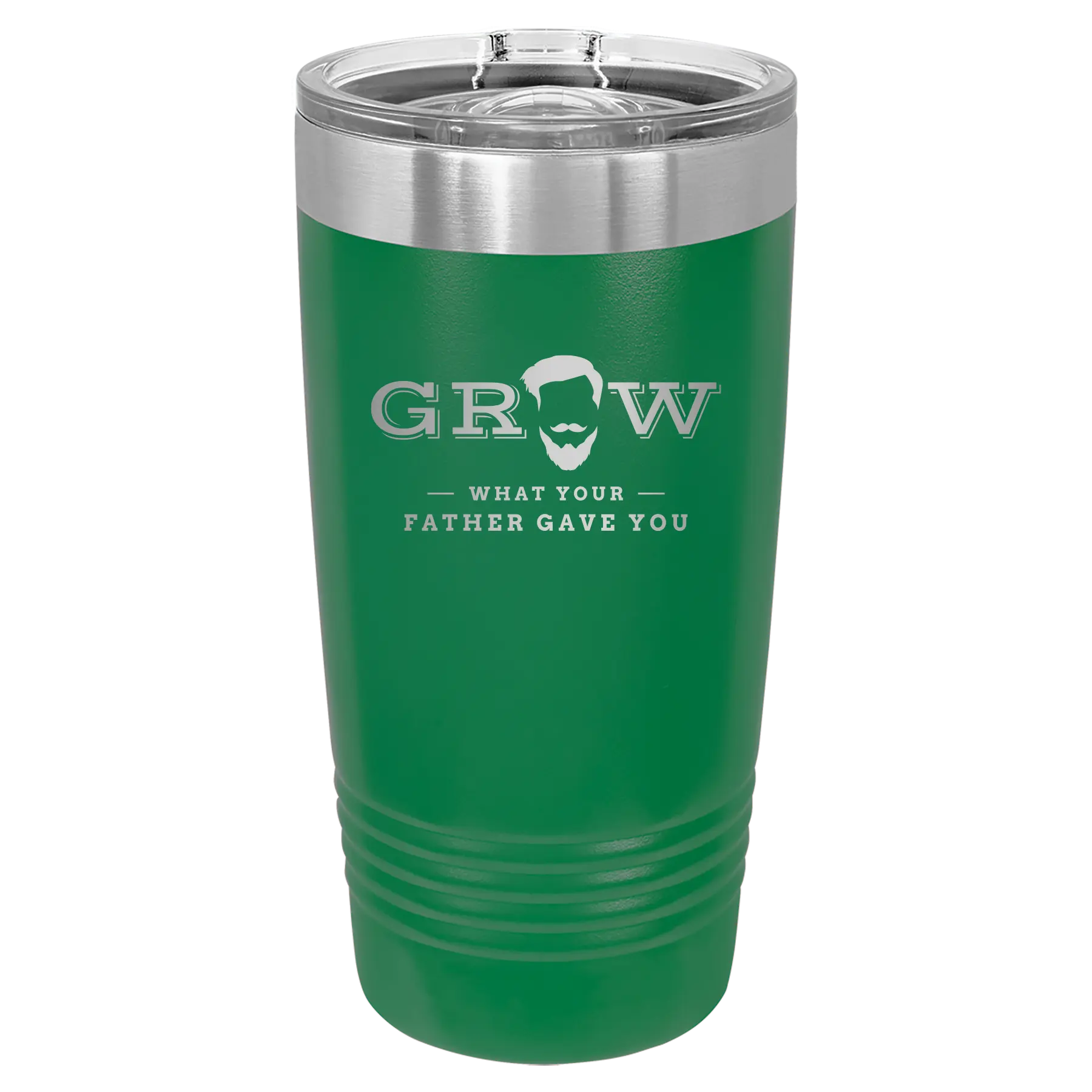 Laser etched green 20 oz vacuum insulated tumbler with 'Grow What Your Father Gave You' design
